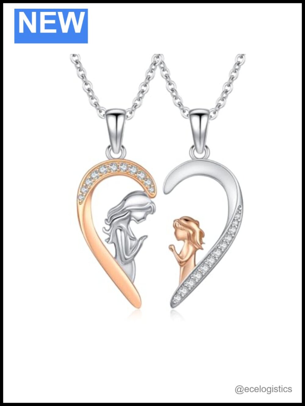 925 Sterling Silver Mother Daughter Matching Heart Pendant Necklace Set